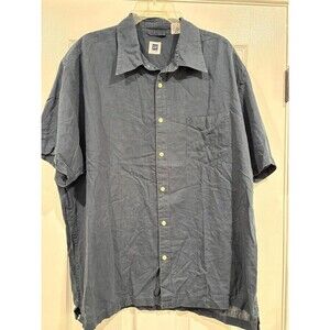 Vintage GAP Factory Store Linen Cotton Shirt Men XL Navy Blue Short Sleeve